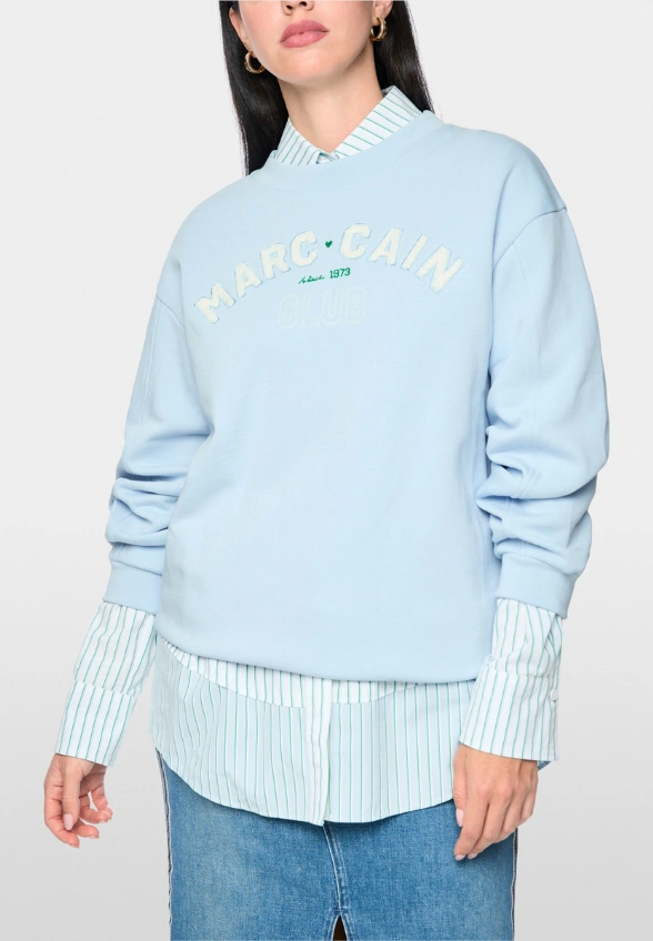 BLUZA Z FLOKOWANYM NAPISEM BŁĘKITNA