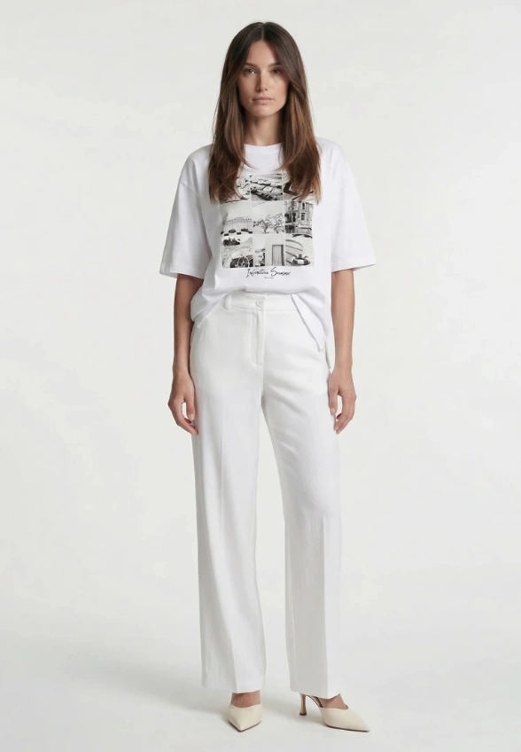 T-SHIRT BAWEŁNIANY Z NADRUKIEM FOTOGRAFICZNYM BIAŁY