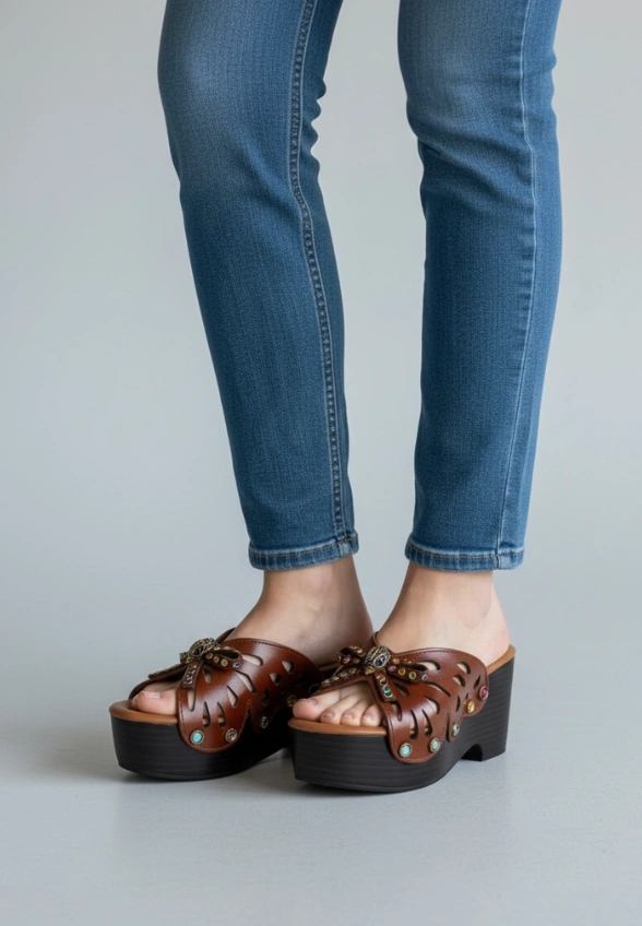 KLAPKI BUTTERFLY WEDGE BRĄZOWE