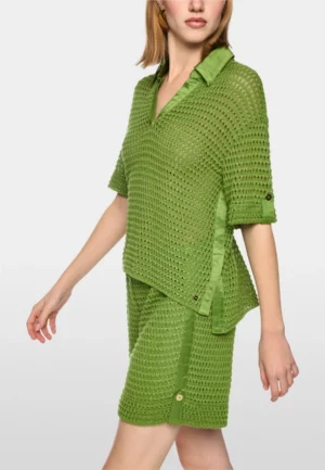 SWETER Z AŻUROWYM WZOREM ZIELONY