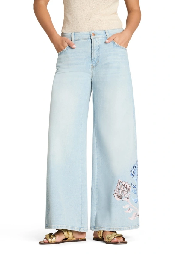 SPODNIE PALAZZO CROPPED Z PRINTEM JASNO-NIEBIESKIE