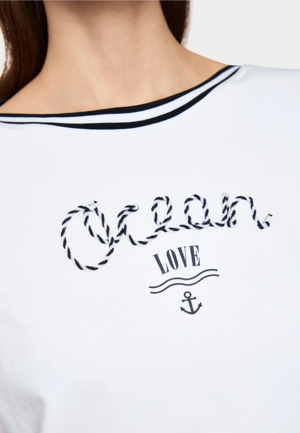 T-SHIRT BAWEŁNIANY BIAŁO-GRANATOWY