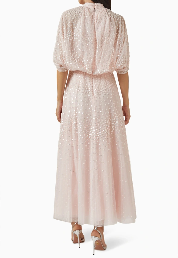 SUKIENKA SCALLOP SEQUIN CAPE PUDROWY RÓŻ