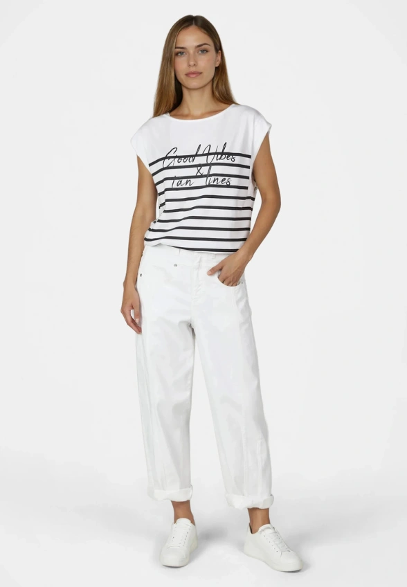 T-SHIRT BAWEŁNIANY W PASKI CZARNO-BIAŁY