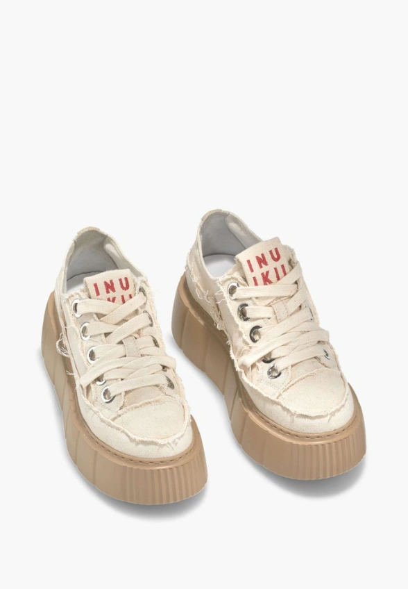 SNEAKERSY MATILDA FRAYED DENIM KREMOWO-BEŻOWE