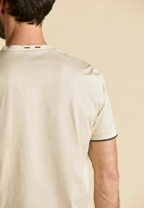 T-SHIRT MĘSKI Z MACERYZOWANEJ BAWEŁNY JASNY BEŻ