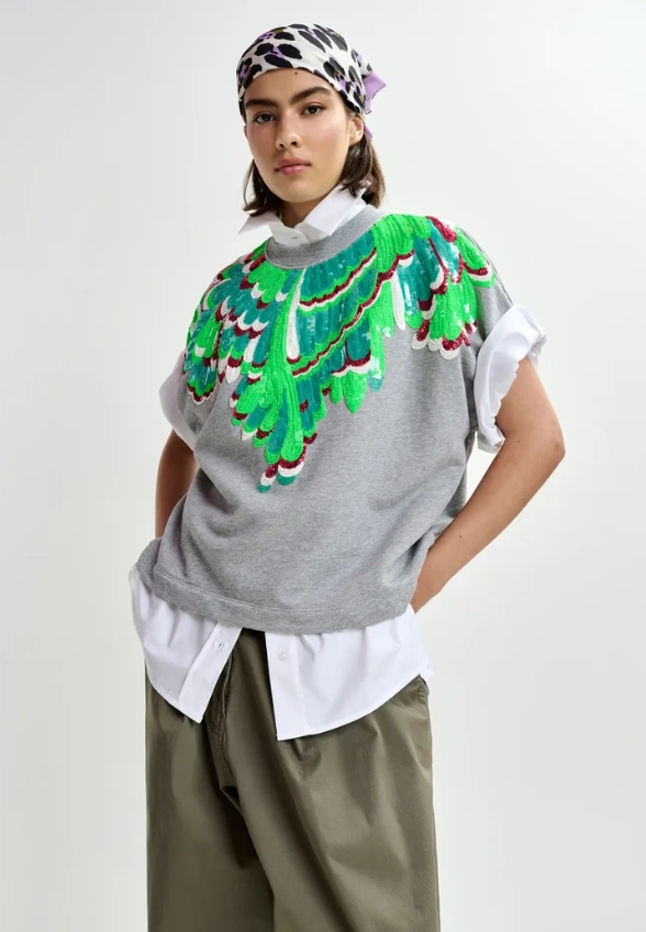 BLUZA Z CEKINOWYM ZDOBIENIEM SZARA