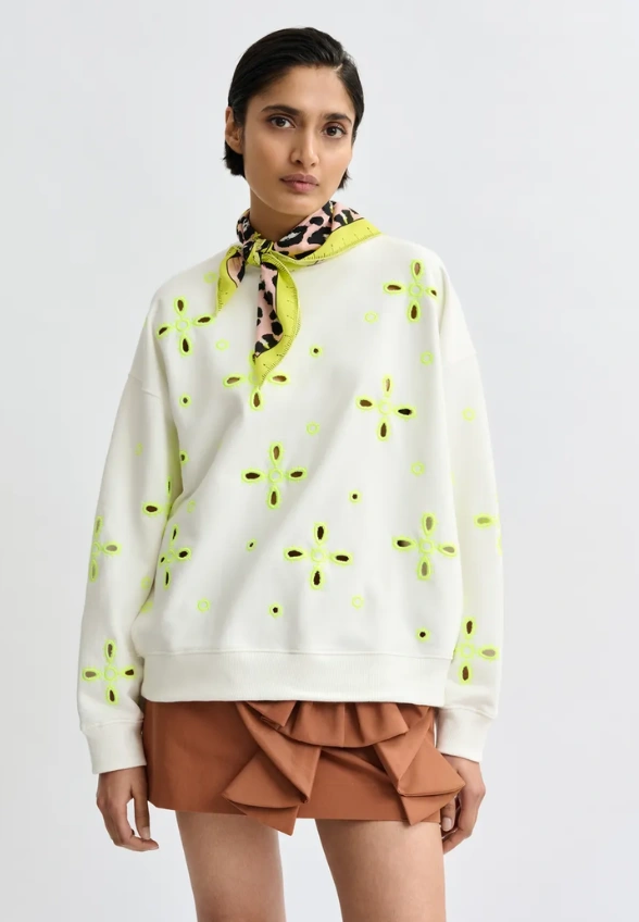 BLUZA Z AŻUROWYM HAFTEM KREMOWA