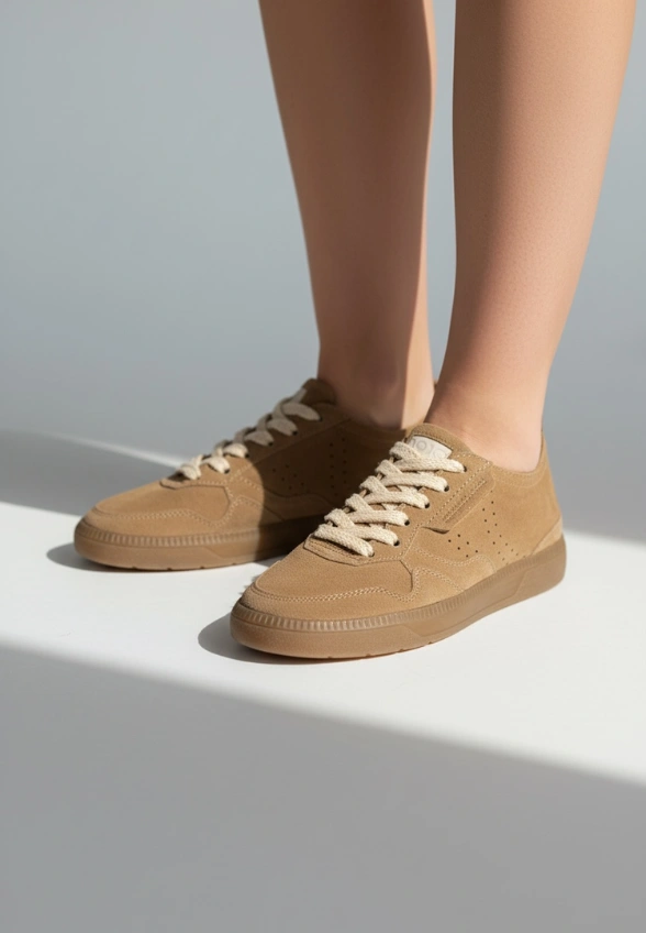 SNEAKERSY POP Z ZAMSZOWEJ SKÓRY JASNY BRĄZ