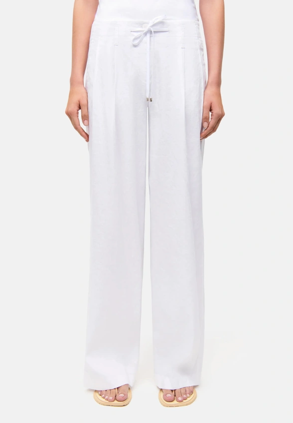 SPODNIE LNIANE ADDISON WIDE-FIT BIAŁE