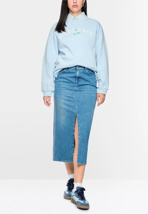 BLUZA Z FLOKOWANYM NAPISEM BŁĘKITNA