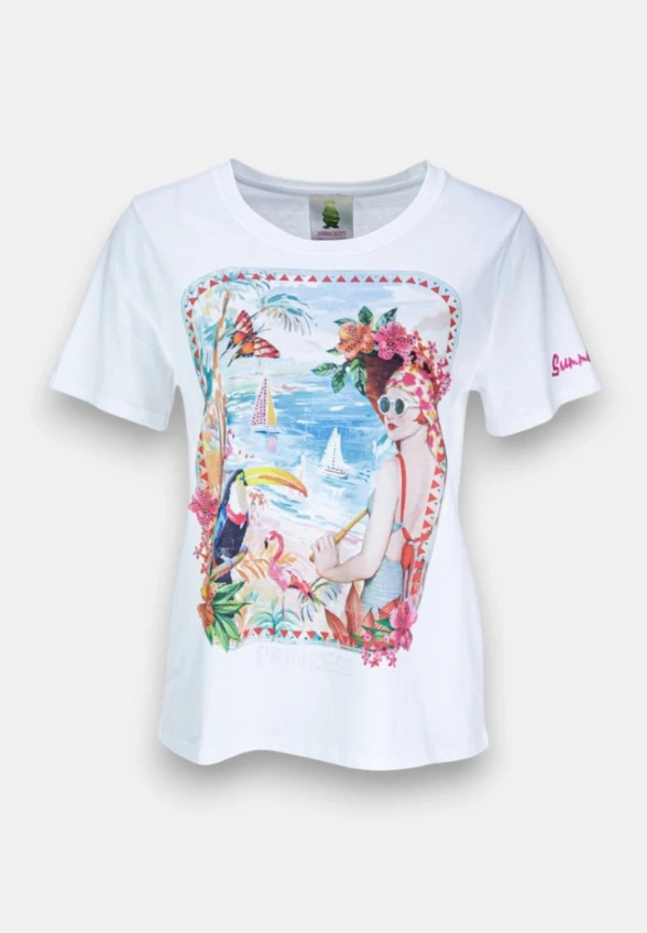 T-SHIRT Z MOTYWEM KARAIBSKIM BIAŁY