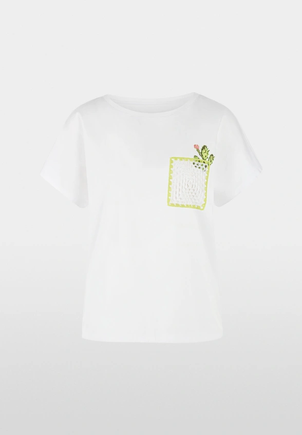 T-SHIRT BAWEŁNIANY Z HAFTOWANĄ KIESZONKĄ BIAŁY