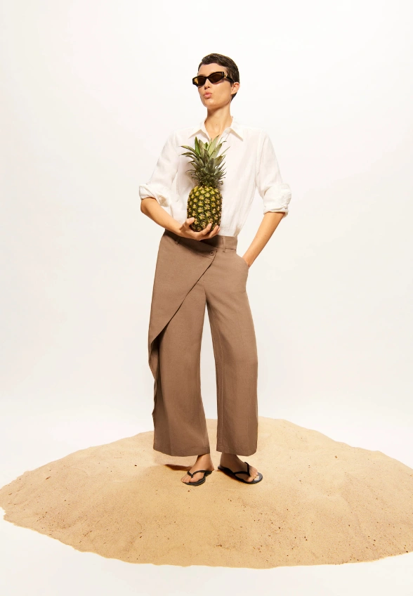 SPODNIE ANAIS CROPPED WIDE-FIT BRĄZOWE