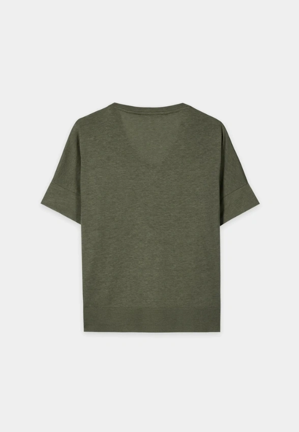 KOSZULKA Z PRĄŻKOWANYM OBSZYCIEM KHAKI