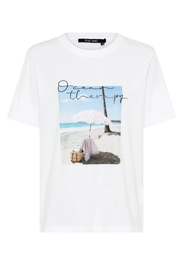 T-SHIRT BAWEŁNIANY Z NADRUKIEM BIAŁO-BŁĘKITNY
