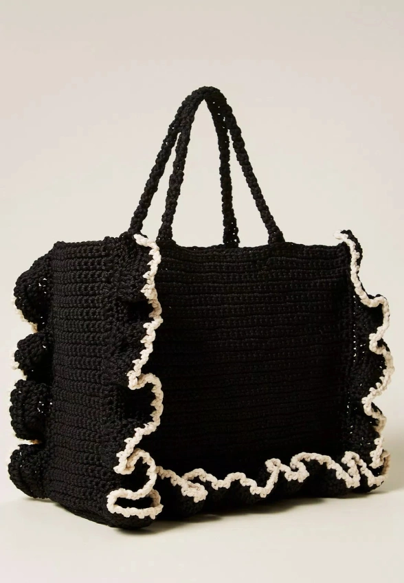 TORBA SHOPPER SZYDEŁKOWANA CZARNA