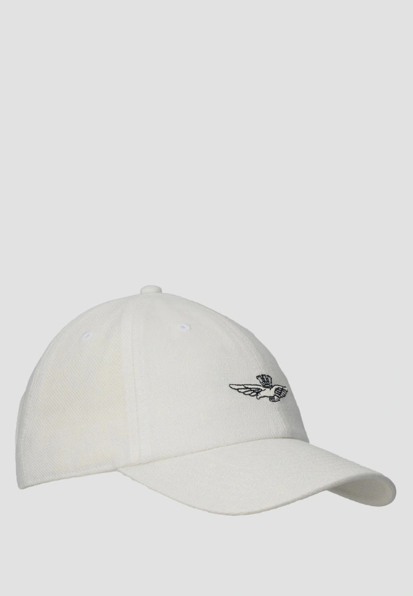 CZAPKA LNIANA Z LOGO ZŁAMANA BIEL