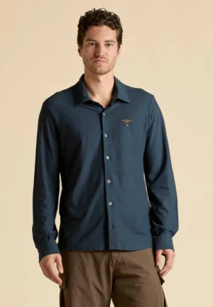 KOSZULA MĘSKA Z BAWEŁNIANEGO DŻERSEJU GRANATOWA