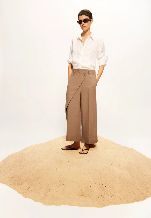 SPODNIE ANAIS CROPPED WIDE-FIT BRĄZOWE