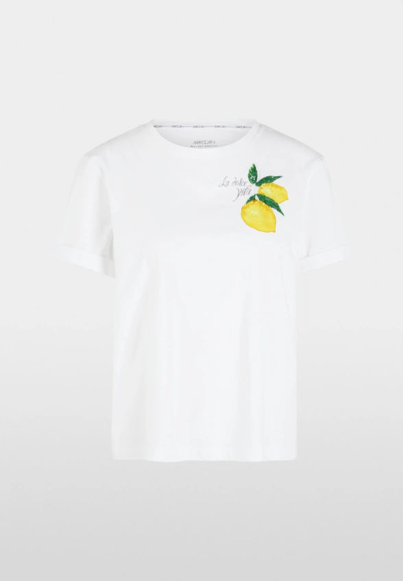 T-SHIRT BAWEŁNIANY Z NADRUKIEM W CYTRYNY BIAŁY