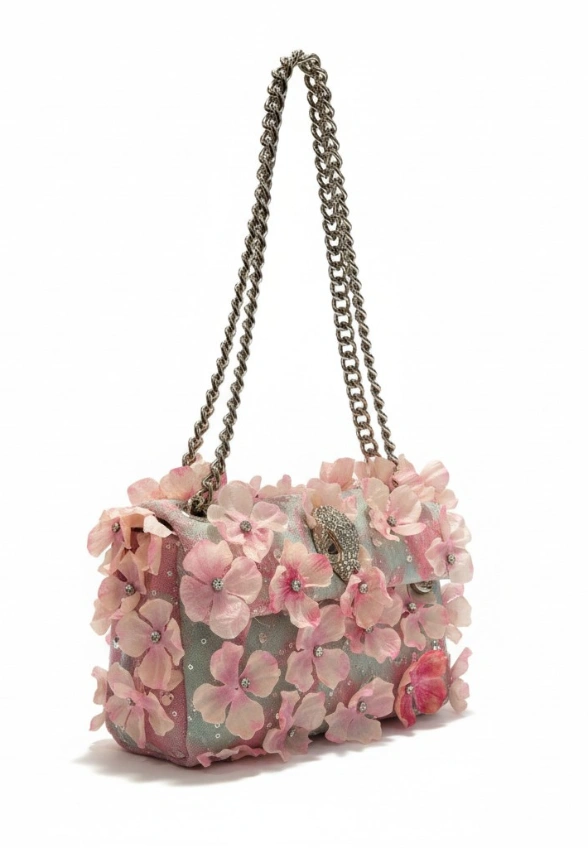 TOREBKA MINI KENSINGTON FLOWERS RÓŻOWO-SZARA