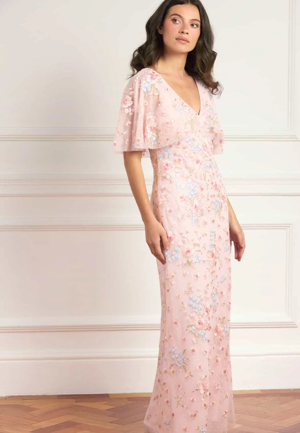 SUKIENKA PEONY BOUQUET V-NECK SUBTELNY RÓŻ