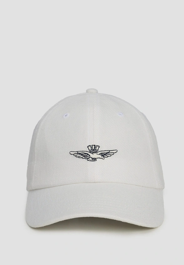 CZAPKA LNIANA Z LOGO ZŁAMANA BIEL
