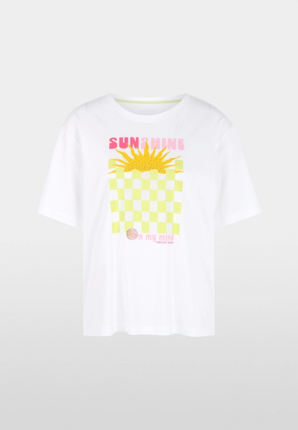 T-SHIRT BAWEŁNIANY Z NADRUKIEM BIAŁO-ŻÓŁTY