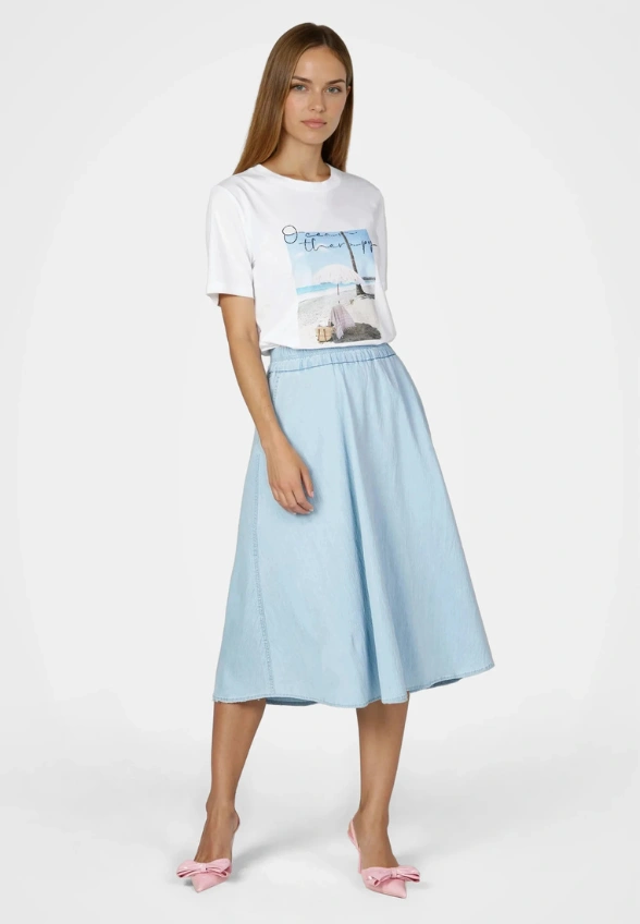 T-SHIRT BAWEŁNIANY Z NADRUKIEM BIAŁO-BŁĘKITNY