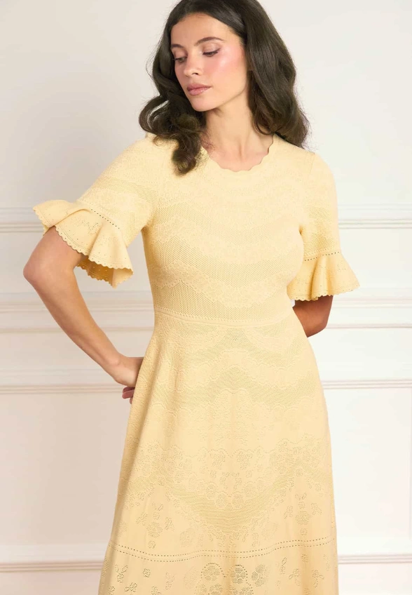 SUKIENKA SCALLOP LACE POINTELLE KNIT CYTRYNOWA