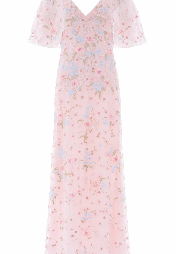 SUKIENKA PEONY BOUQUET V-NECK SUBTELNY RÓŻ