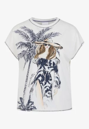 BLUZKA Z EGZOTYCZNYM MOTYWEM BIAŁA