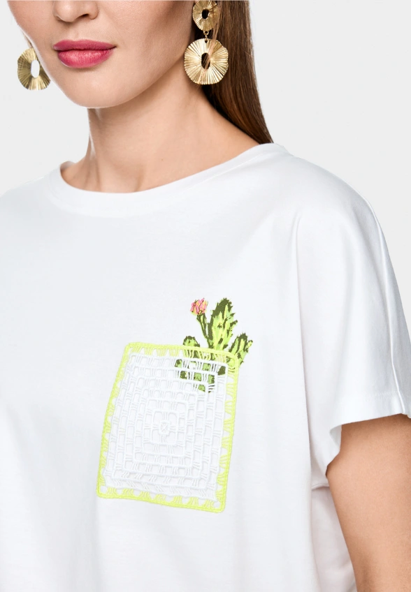 T-SHIRT BAWEŁNIANY Z HAFTOWANĄ KIESZONKĄ BIAŁY