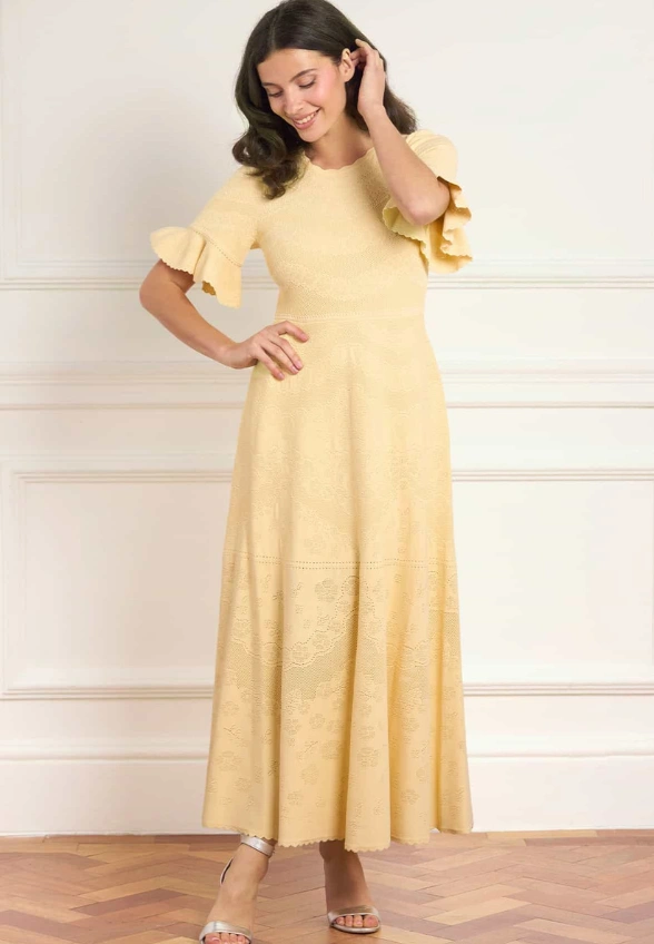 SUKIENKA SCALLOP LACE POINTELLE KNIT CYTRYNOWA