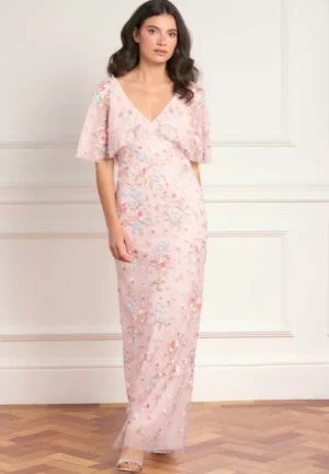 SUKIENKA PEONY BOUQUET V-NECK SUBTELNY RÓŻ