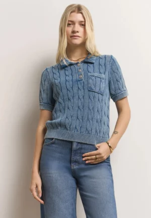 SWETER POLO ZGASZONY BŁĘKIT