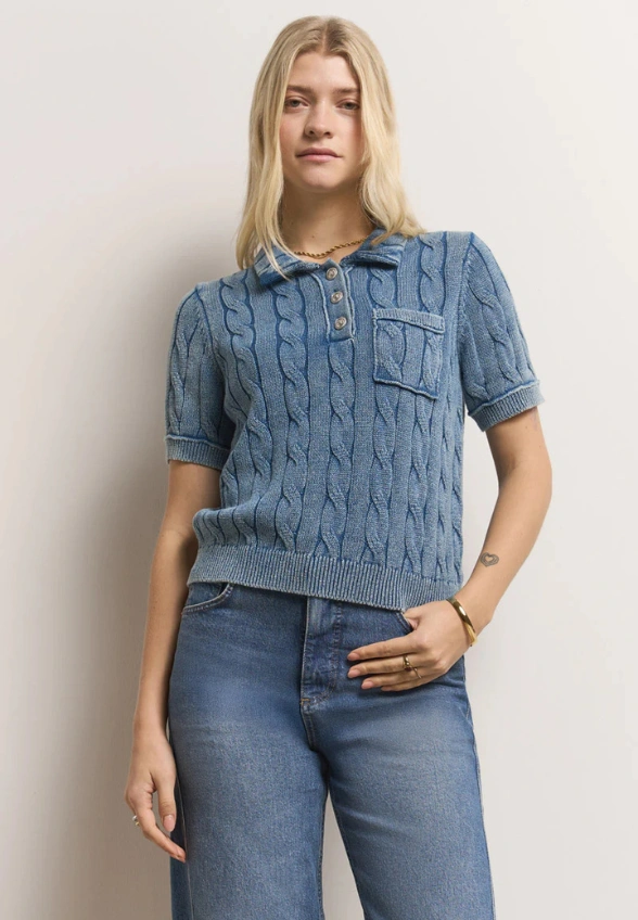 SWETER POLO ZGASZONY BŁĘKIT