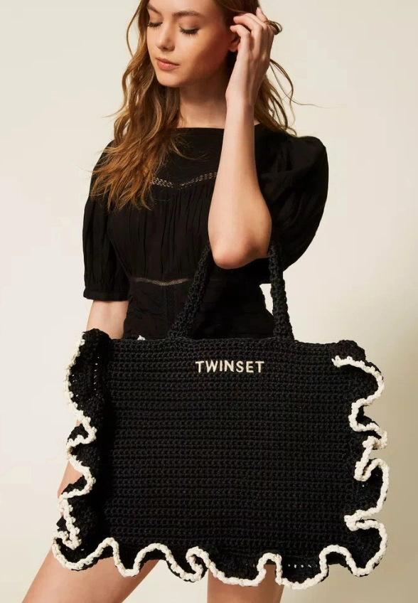TORBA SHOPPER SZYDEŁKOWANA CZARNA