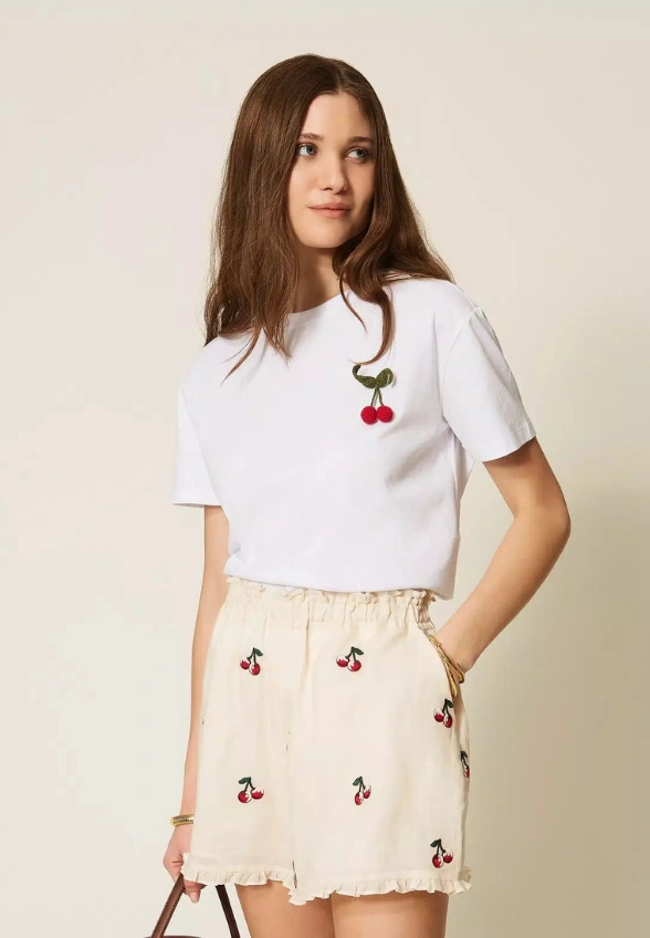 T-SHIRT BAWEŁNIANY Z CZEREŚNIĄ BIAŁA