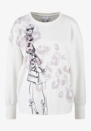 BLUZA BAWEŁNIANA Z NADRUKIEM KREMOWA