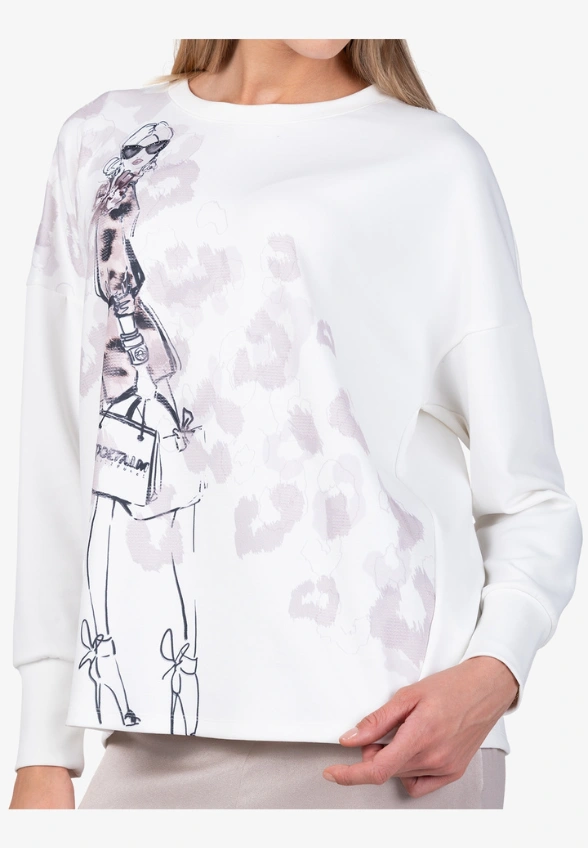 BLUZA BAWEŁNIANA Z NADRUKIEM KREMOWA