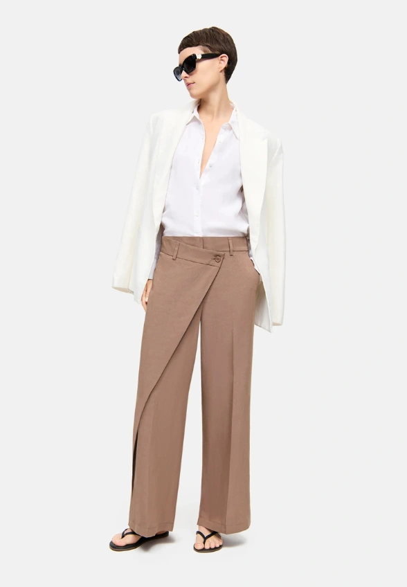 SPODNIE ANAIS CROPPED WIDE-FIT BRĄZOWE