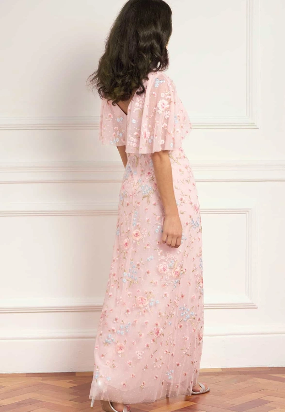 SUKIENKA PEONY BOUQUET V-NECK SUBTELNY RÓŻ