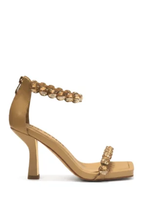 SANDAŁY NA OBCASIE Z KRYSZTAŁKAMI BEŻOWE