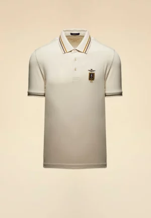 BLUZKA POLO MĘSKA Z LOGO KREMOWA