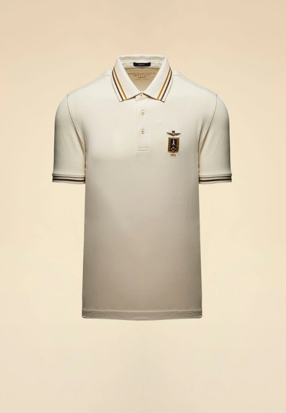 BLUZKA POLO MĘSKA Z LOGO KREMOWA