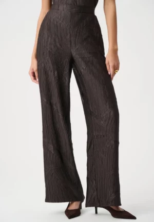 SPODNIE WIDE-LEG Z PLISOWANEJ SATYNY BRĄZOWE