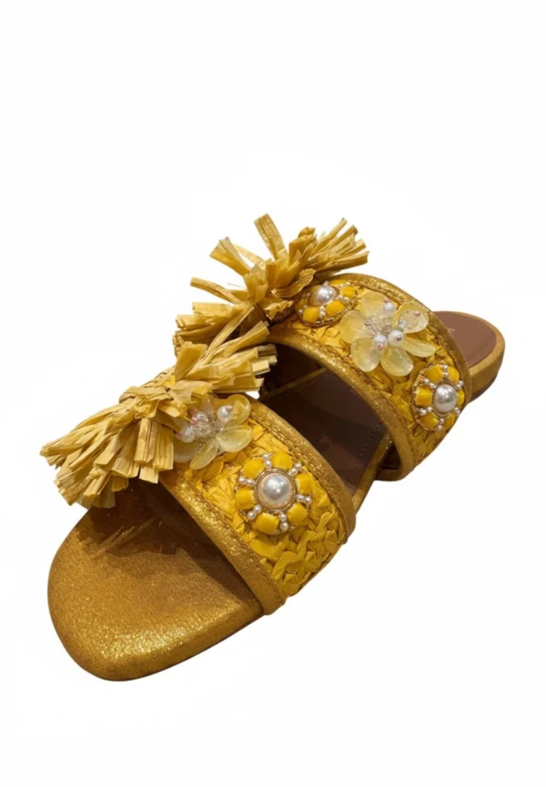 KLAPKI RAFFIA BUCKLE ŻÓŁTE
