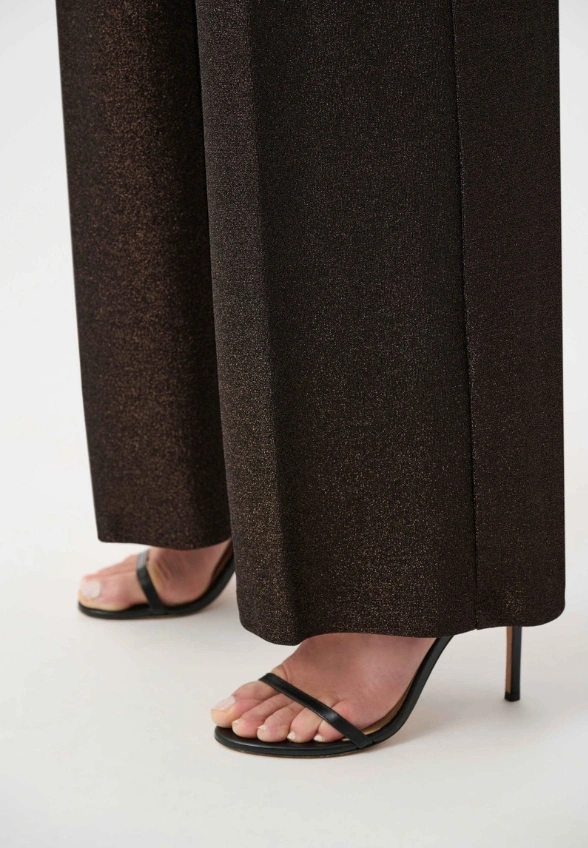 SPODNIE WIDE-LEG DZIANINOWE BRĄZOWE